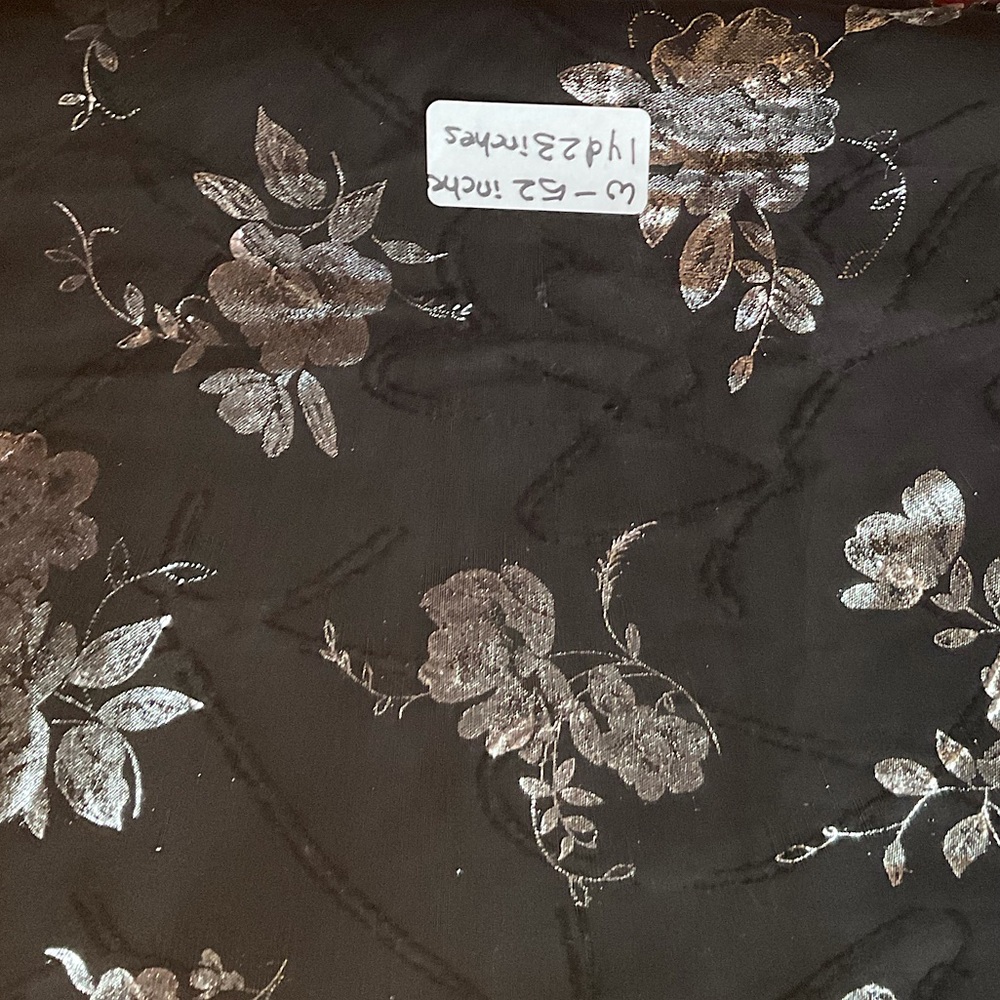Cotton mix blend fabric with  silver foil rose print total 1 yd 23” width 52”